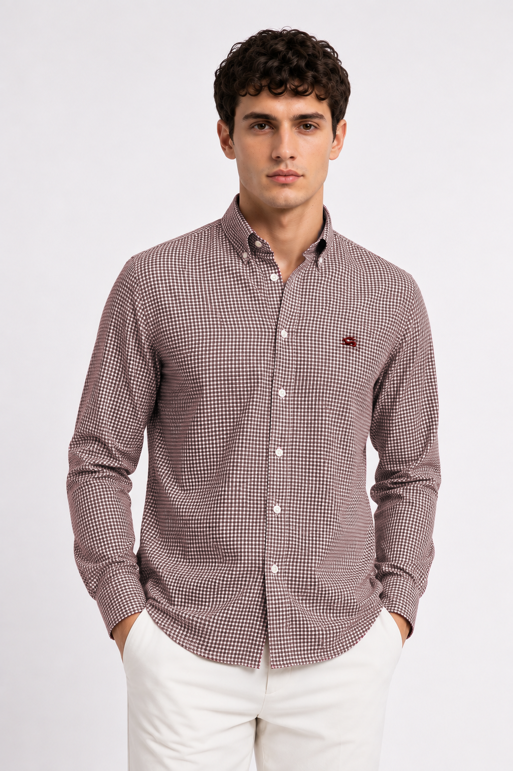 Men Brown Mini Check Shirt