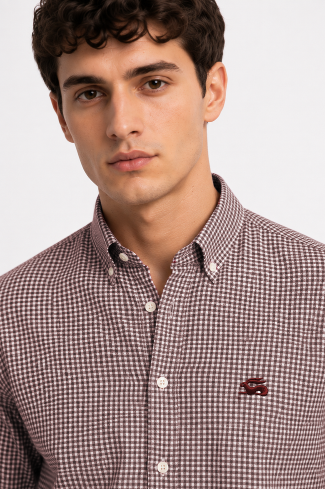 Men Brown Mini Check Shirt