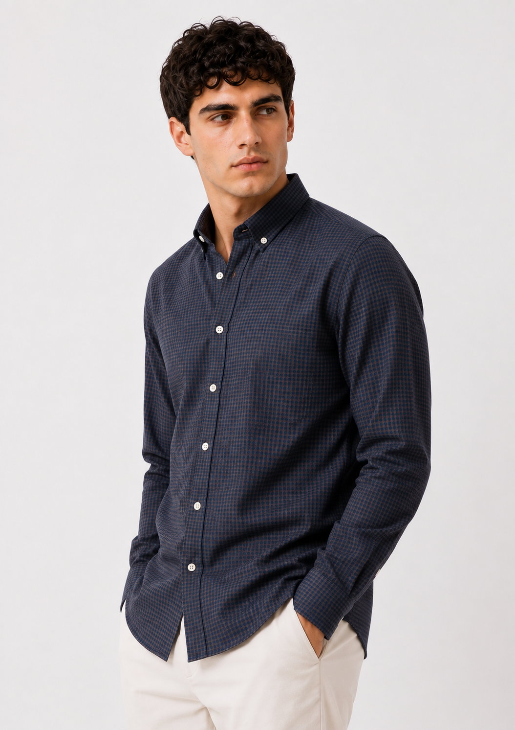 Men Green Mini Check Shirt