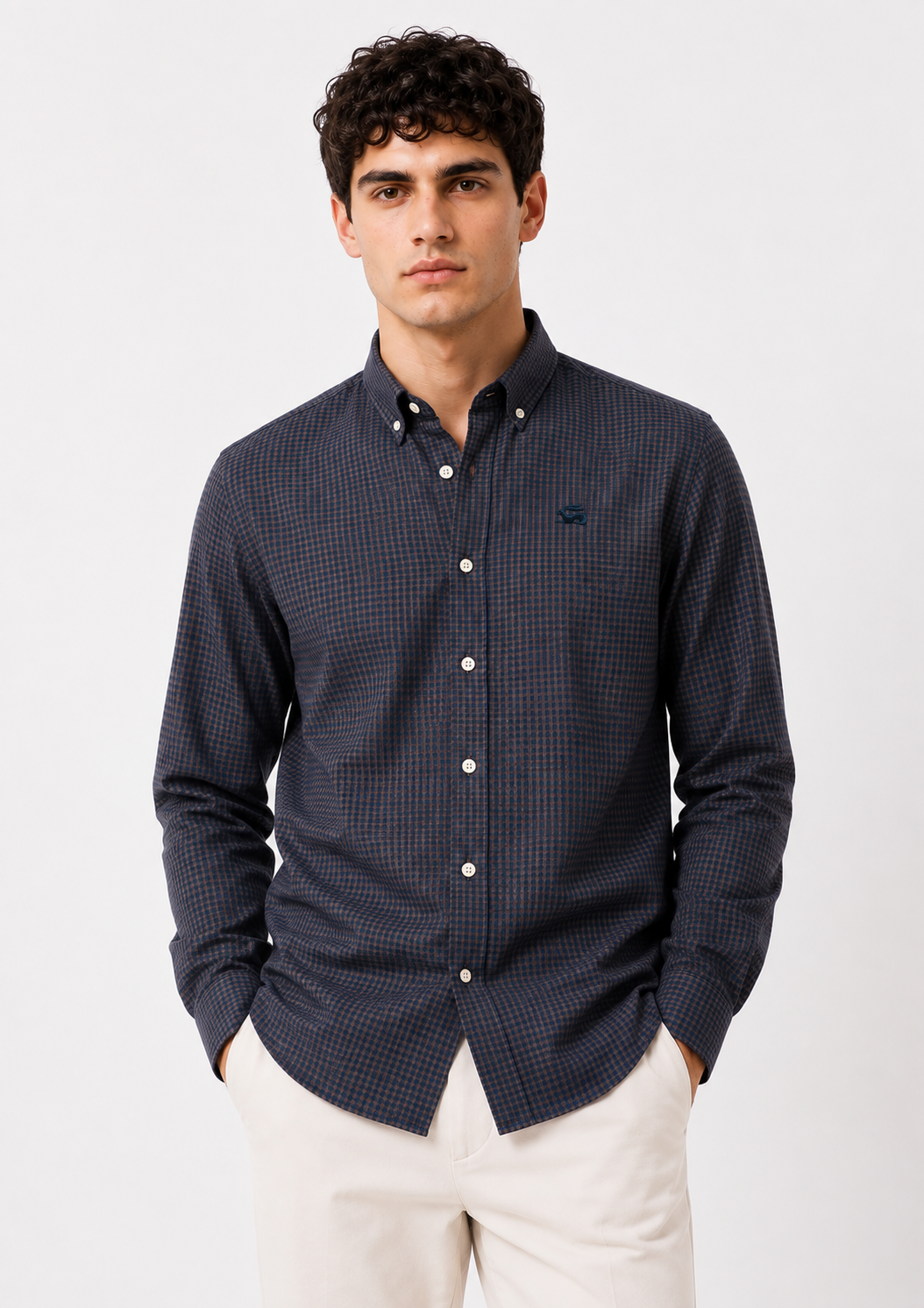 Men Green Mini Check Shirt