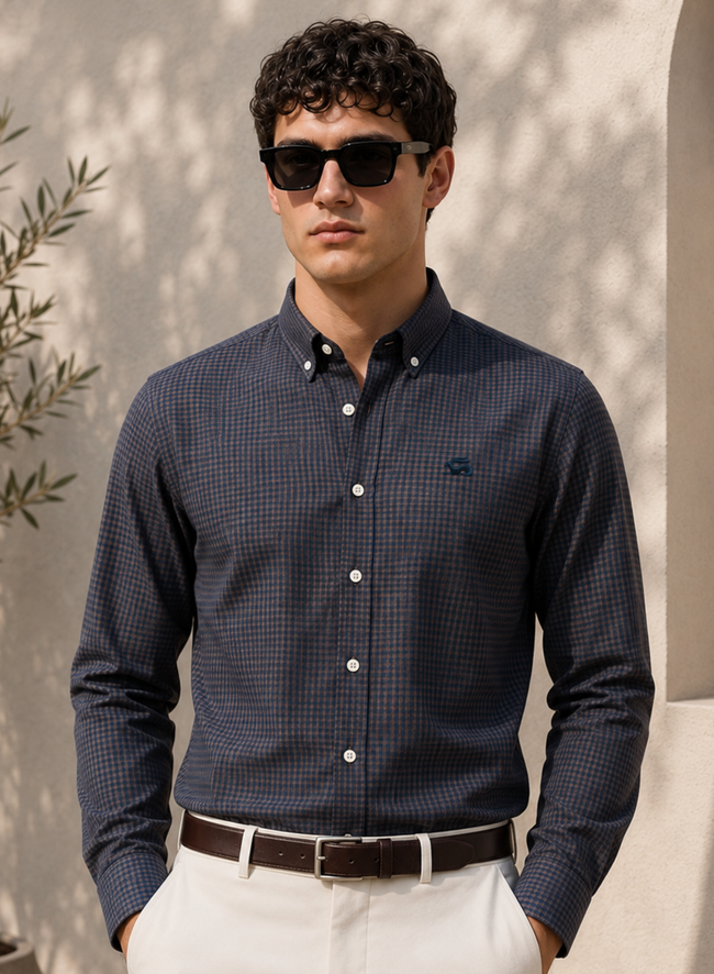 Men Green Mini Check Shirt