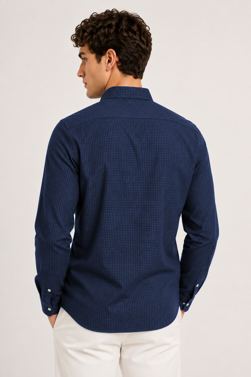 Men Navy Mini Check Shirt