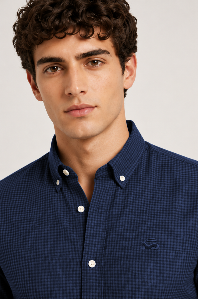 Men Navy Mini Check Shirt