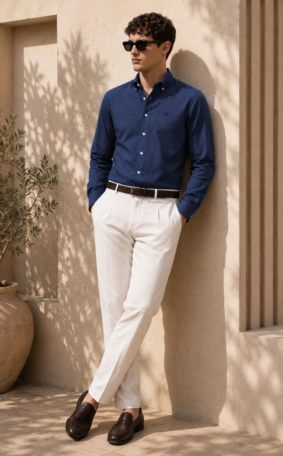Men Navy Mini Check Shirt