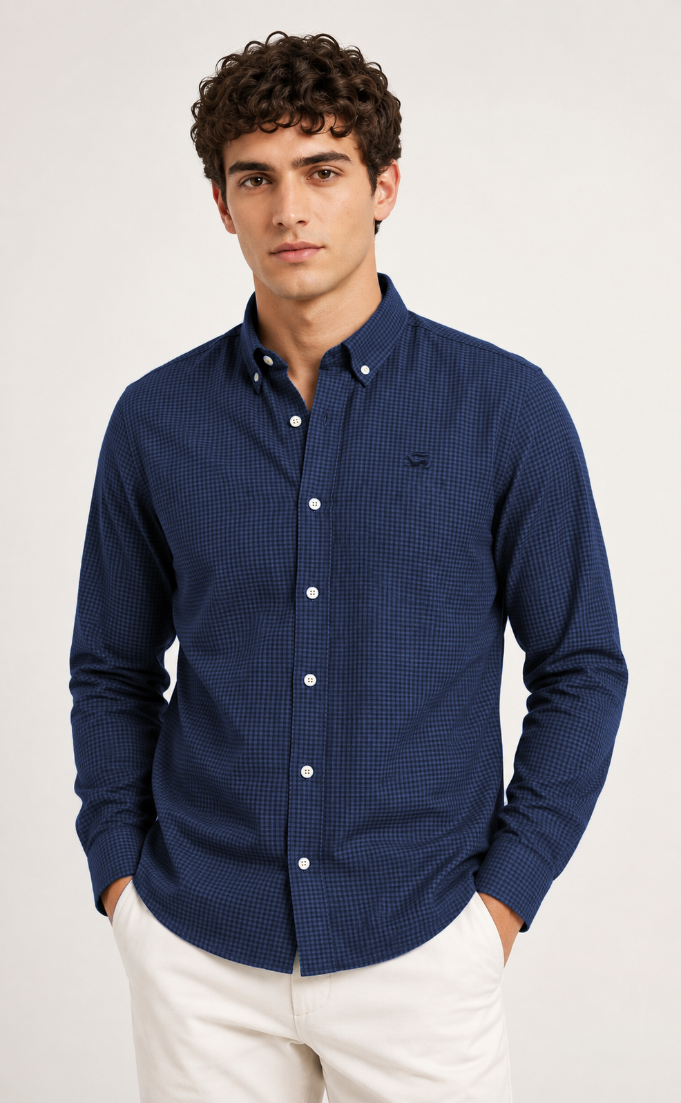 Men Navy Mini Check Shirt