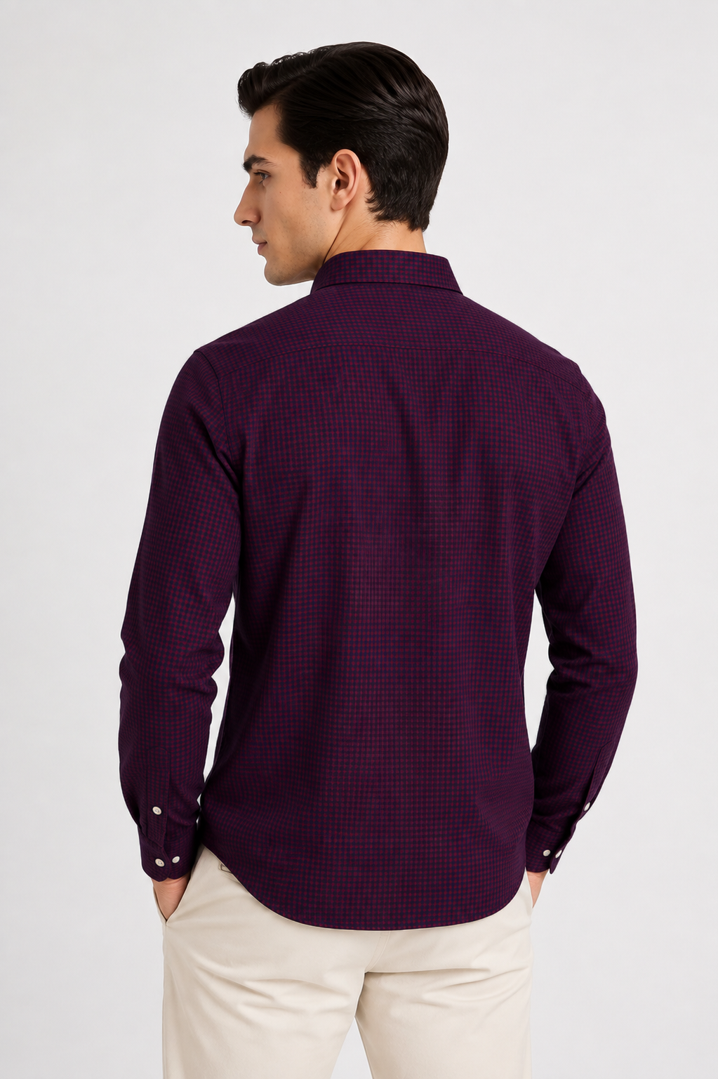 Men Wine Mini Check Shirt
