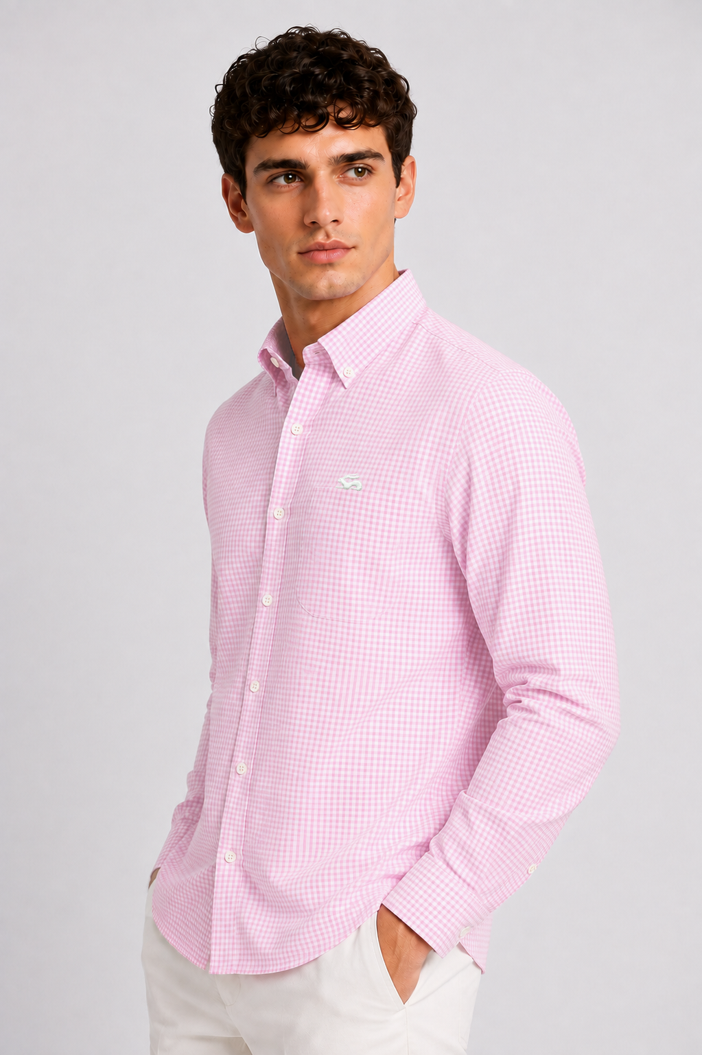 Men Pink Mini Check Shirt