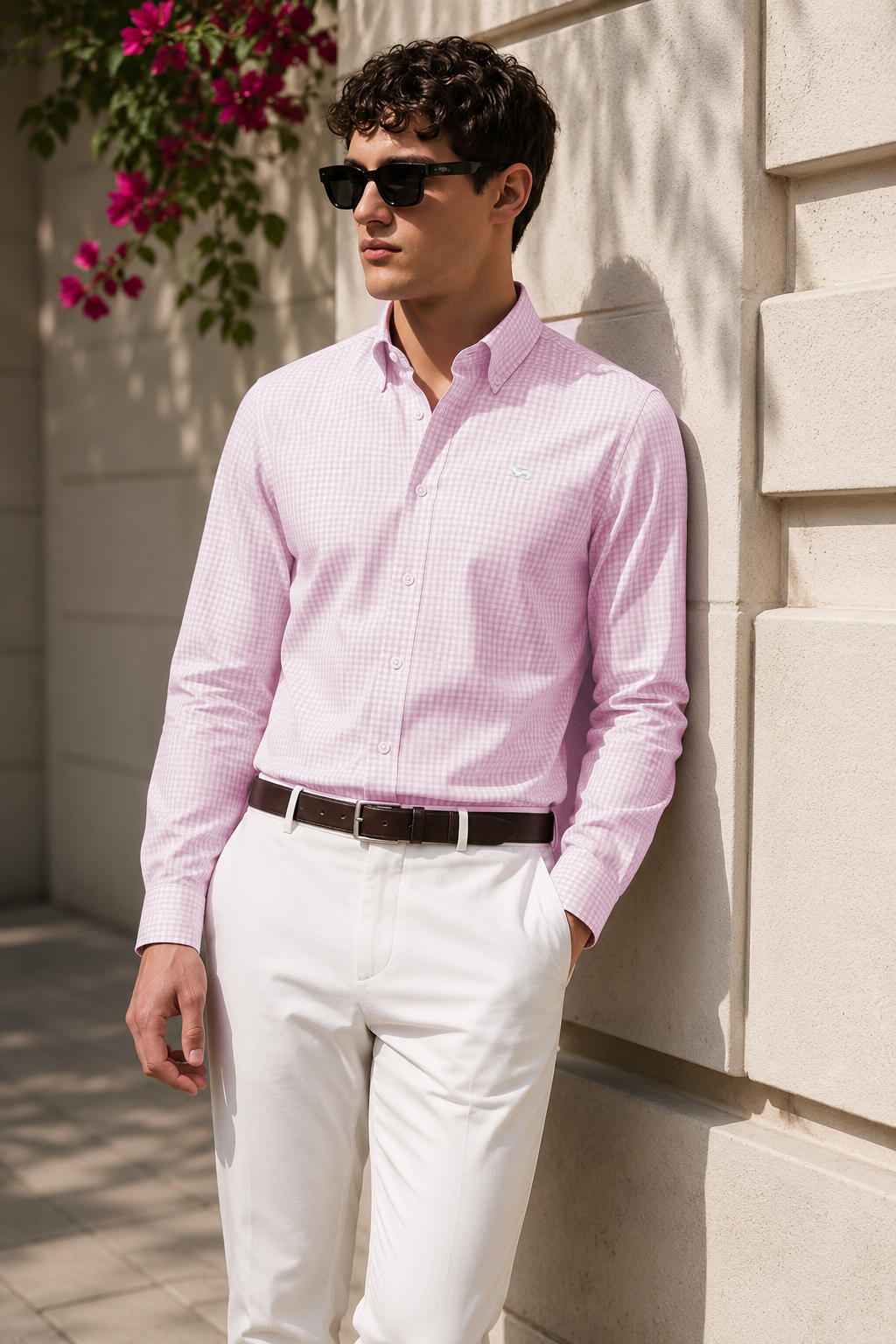 Men Pink Mini Check Shirt