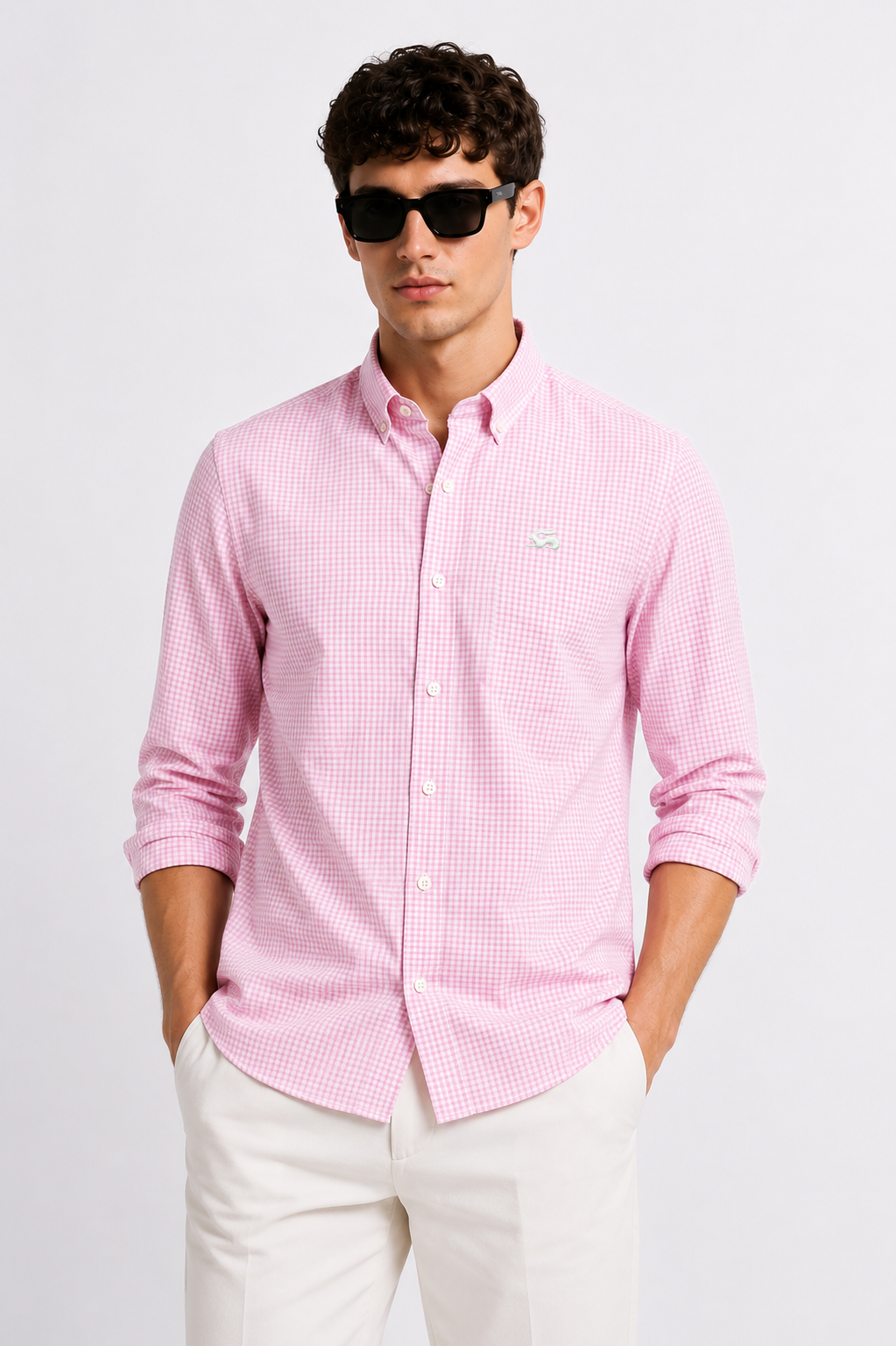 Men Pink Mini Check Shirt