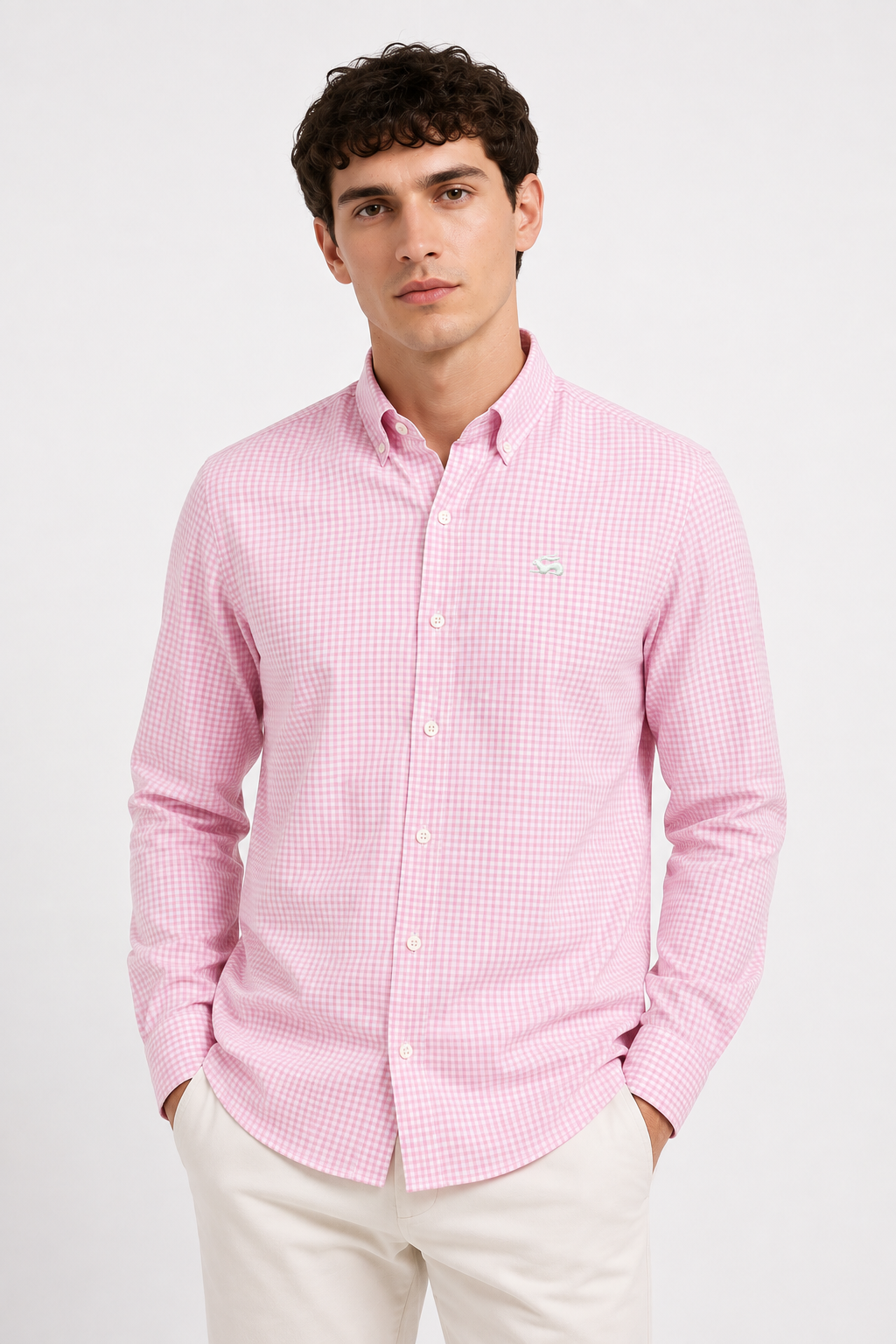 Men Pink Mini Check Shirt