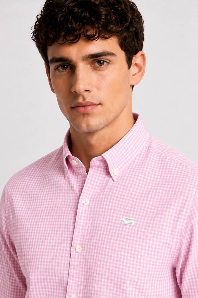 Men Pink Mini Check Shirt