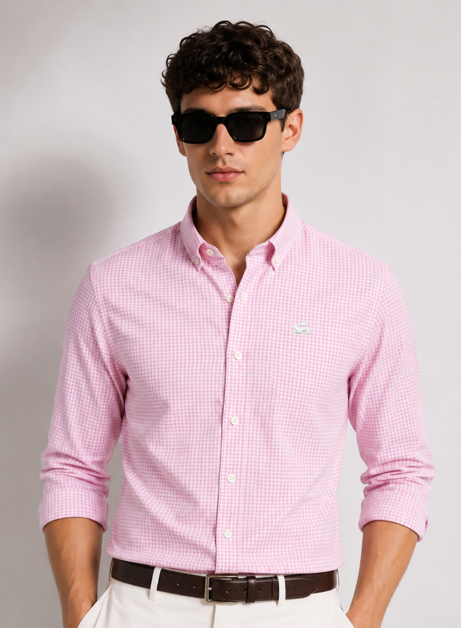 Men Pink Mini Check Shirt