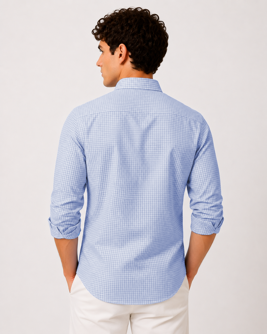 Men Blue Mini Check Shirt