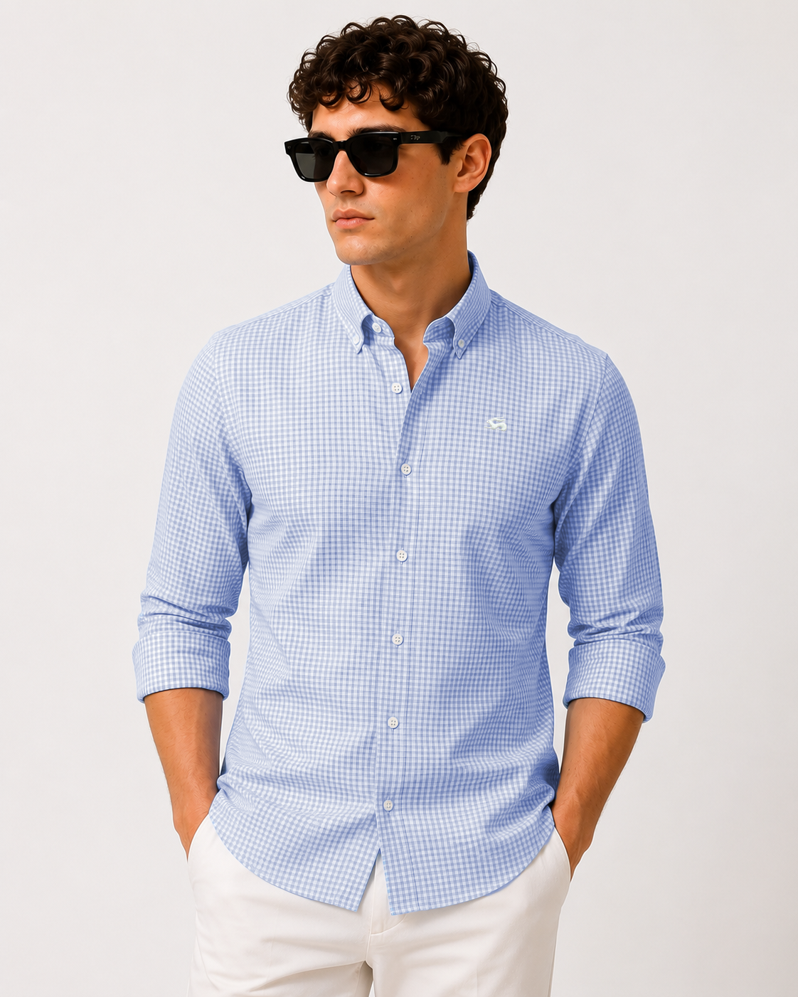 Men Blue Mini Check Shirt