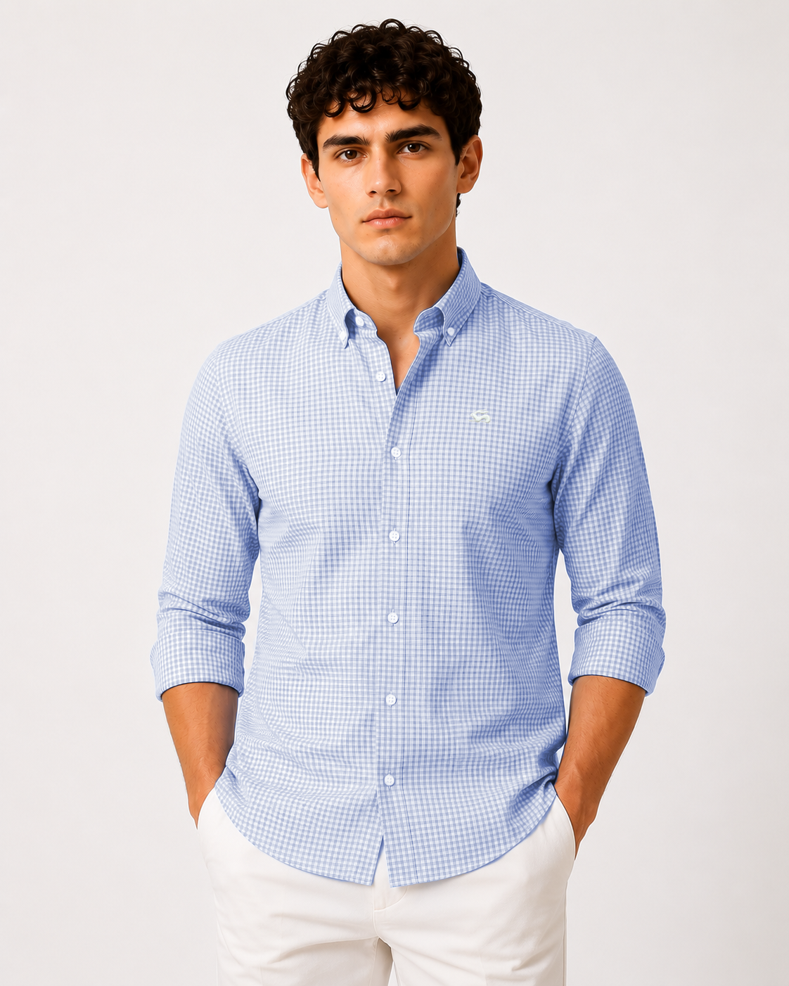 Men Blue Mini Check Shirt
