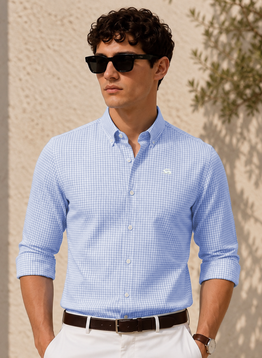 Men Blue Mini Check Shirt