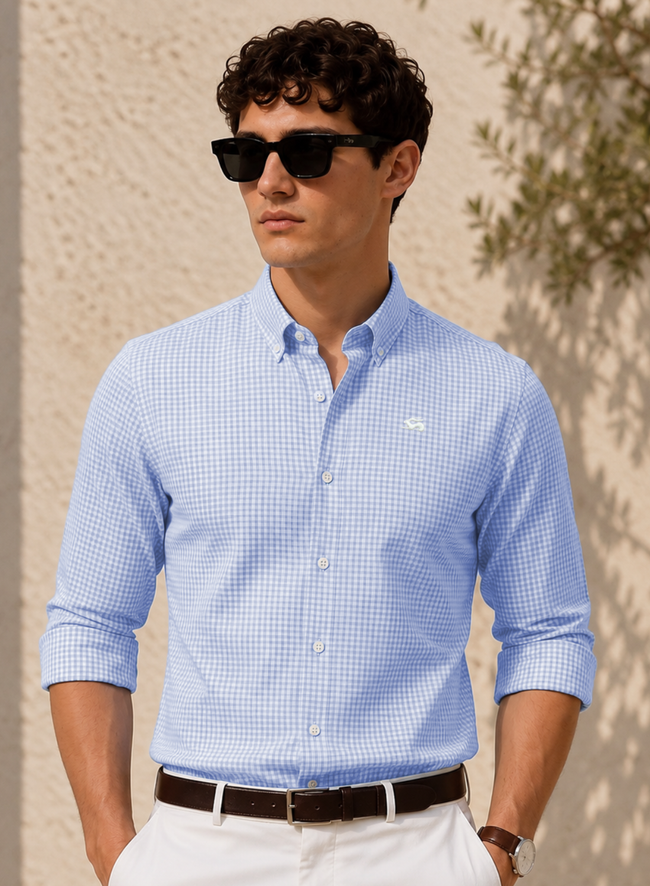 Men Blue Mini Check Shirt