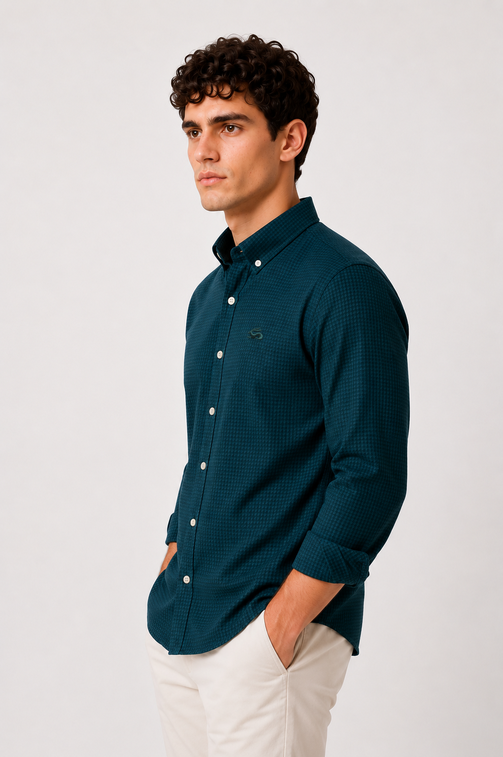 Men Teal Oxford Cotton Casual Shirt