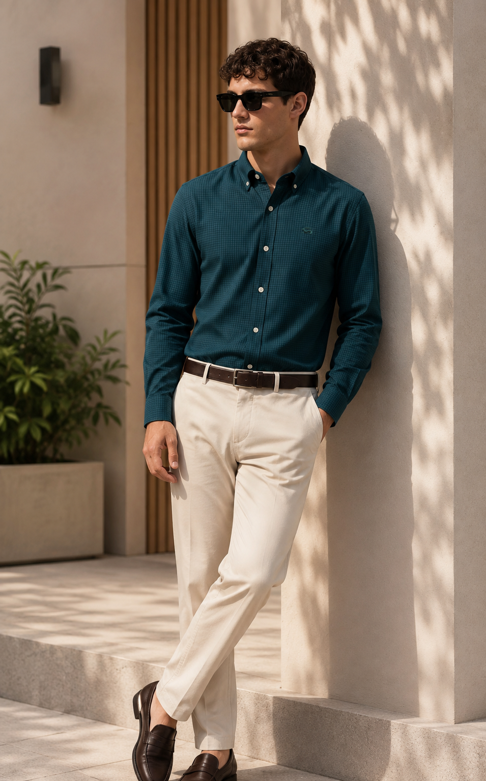 Men Teal Oxford Cotton Casual Shirt