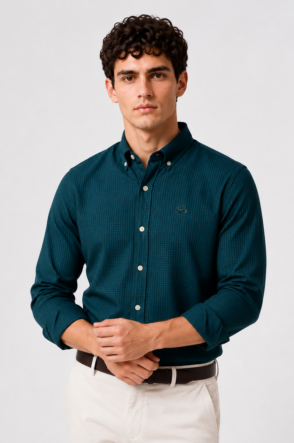 Men Teal Oxford Cotton Casual Shirt