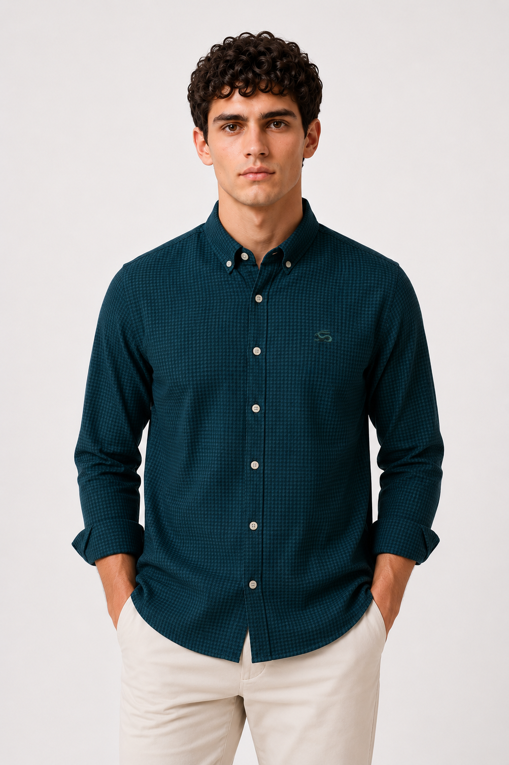Men Teal Oxford Cotton Casual Shirt