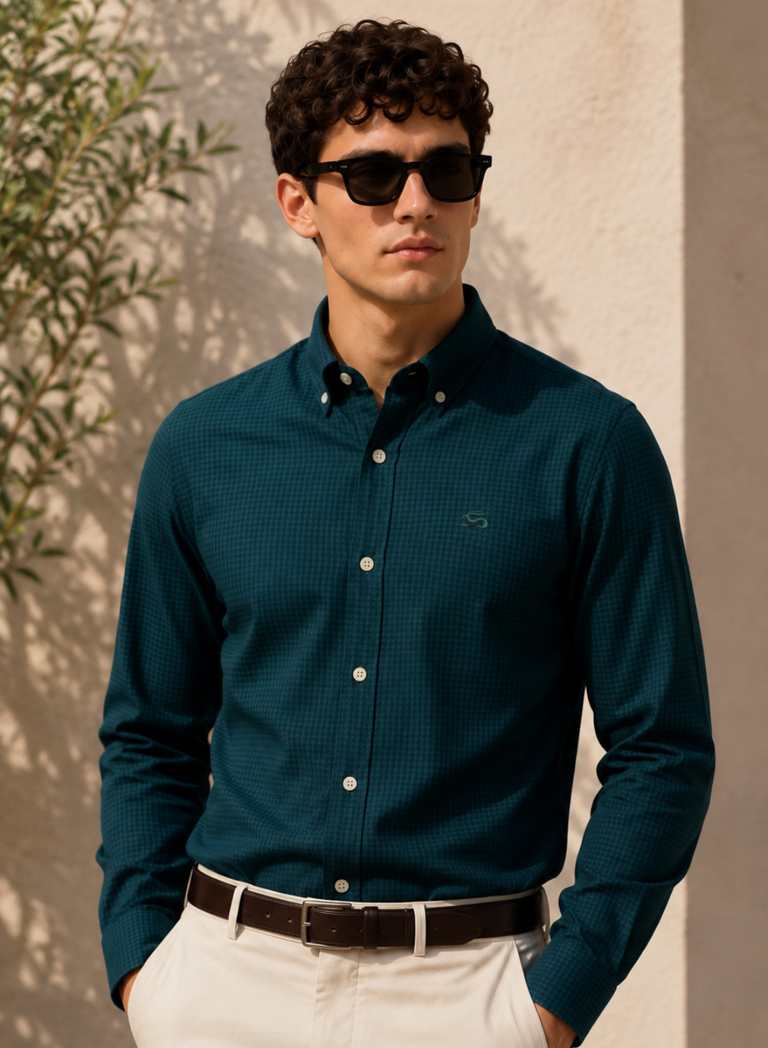 Men Teal Oxford Cotton Casual Shirt