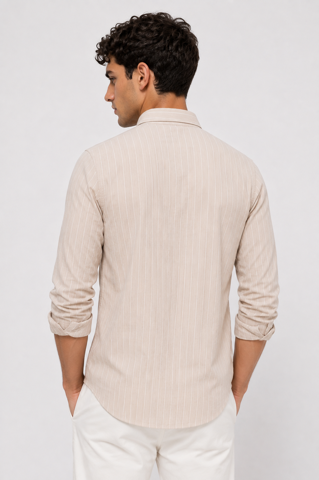 Men Beige Oxford Cotton Casual Shirt