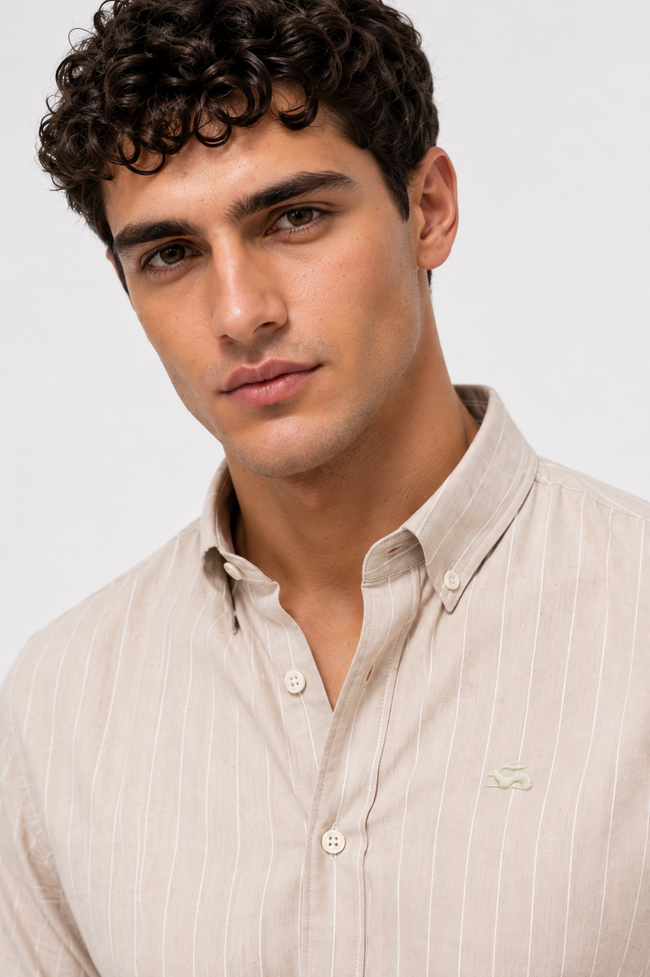 Men Beige Oxford Cotton Casual Shirt