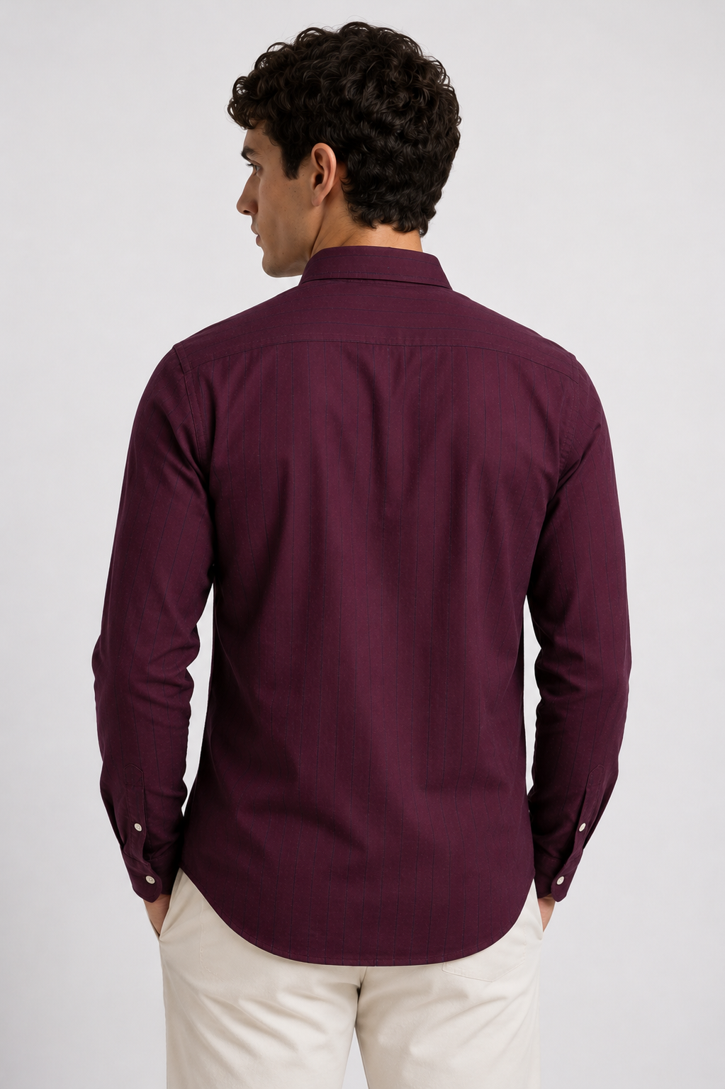 Men Wine Oxford Cotton Casual Shirt