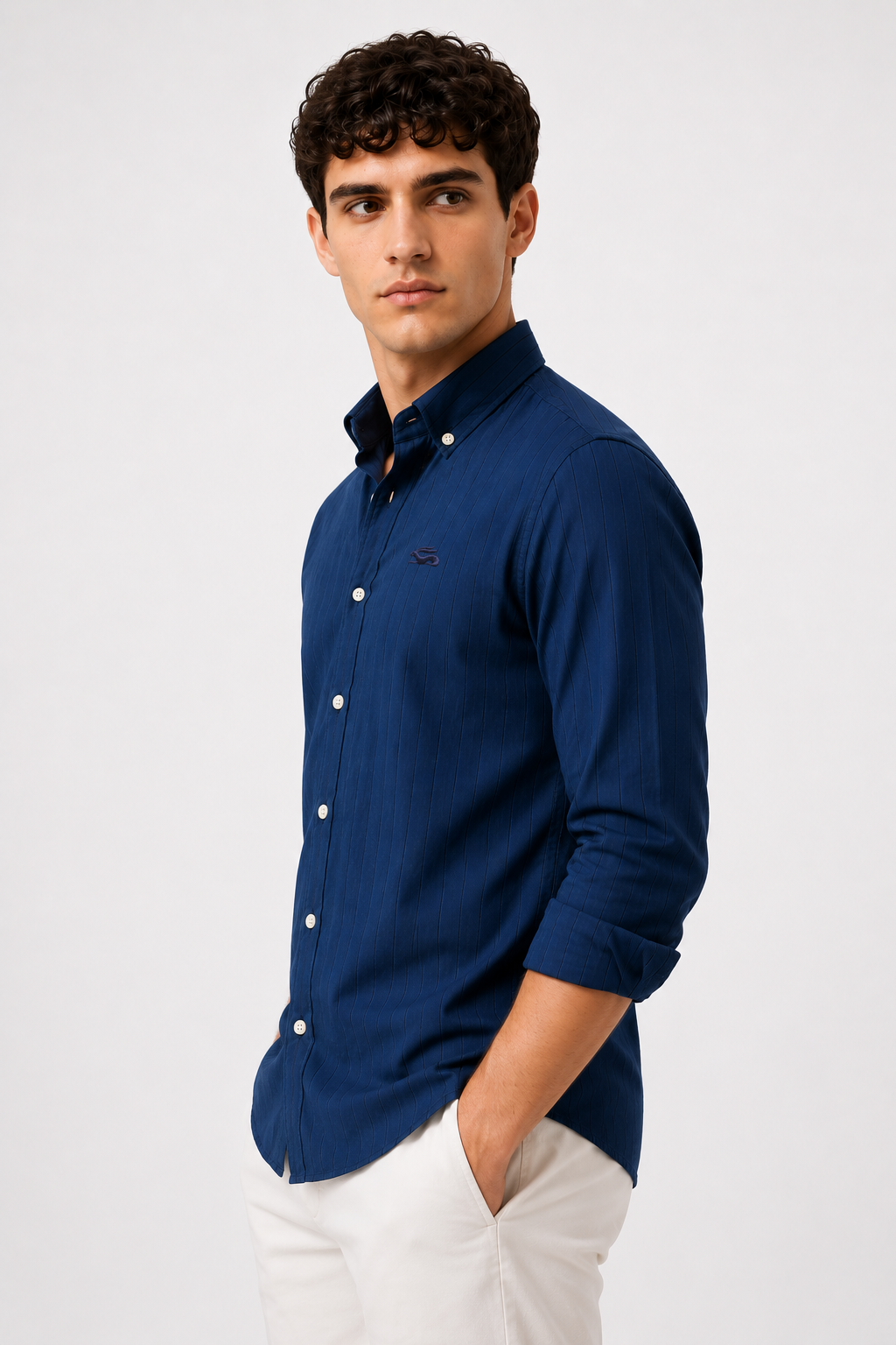 Men Navy Oxford Cotton Casual Shirt