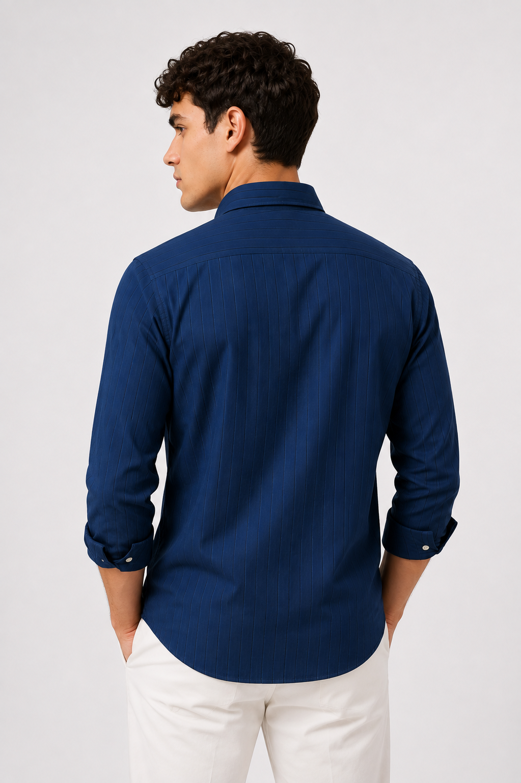 Men Navy Oxford Cotton Casual Shirt