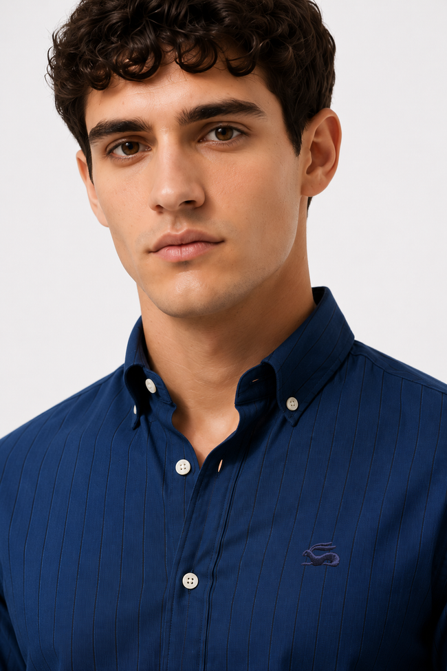 Men Navy Oxford Cotton Casual Shirt