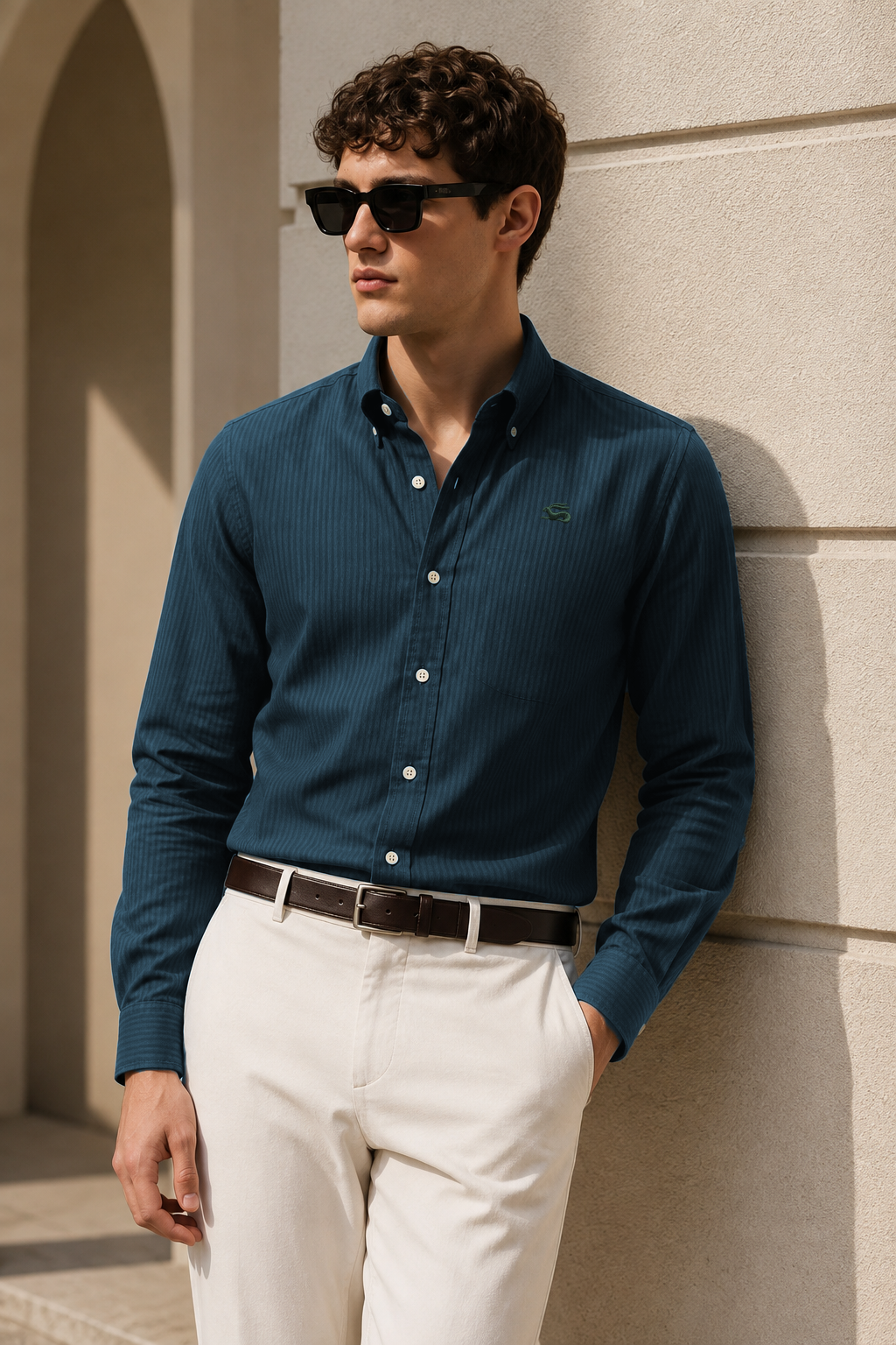 Men Teal Oxford Cotton Casual Shirt