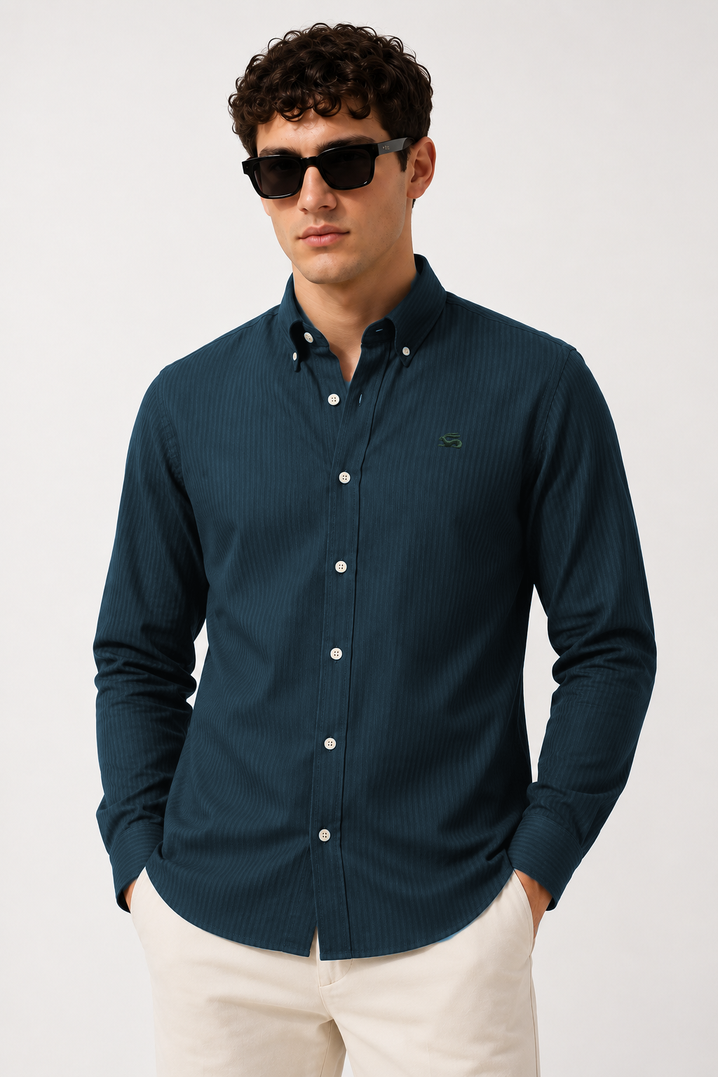 Men Teal Oxford Cotton Casual Shirt
