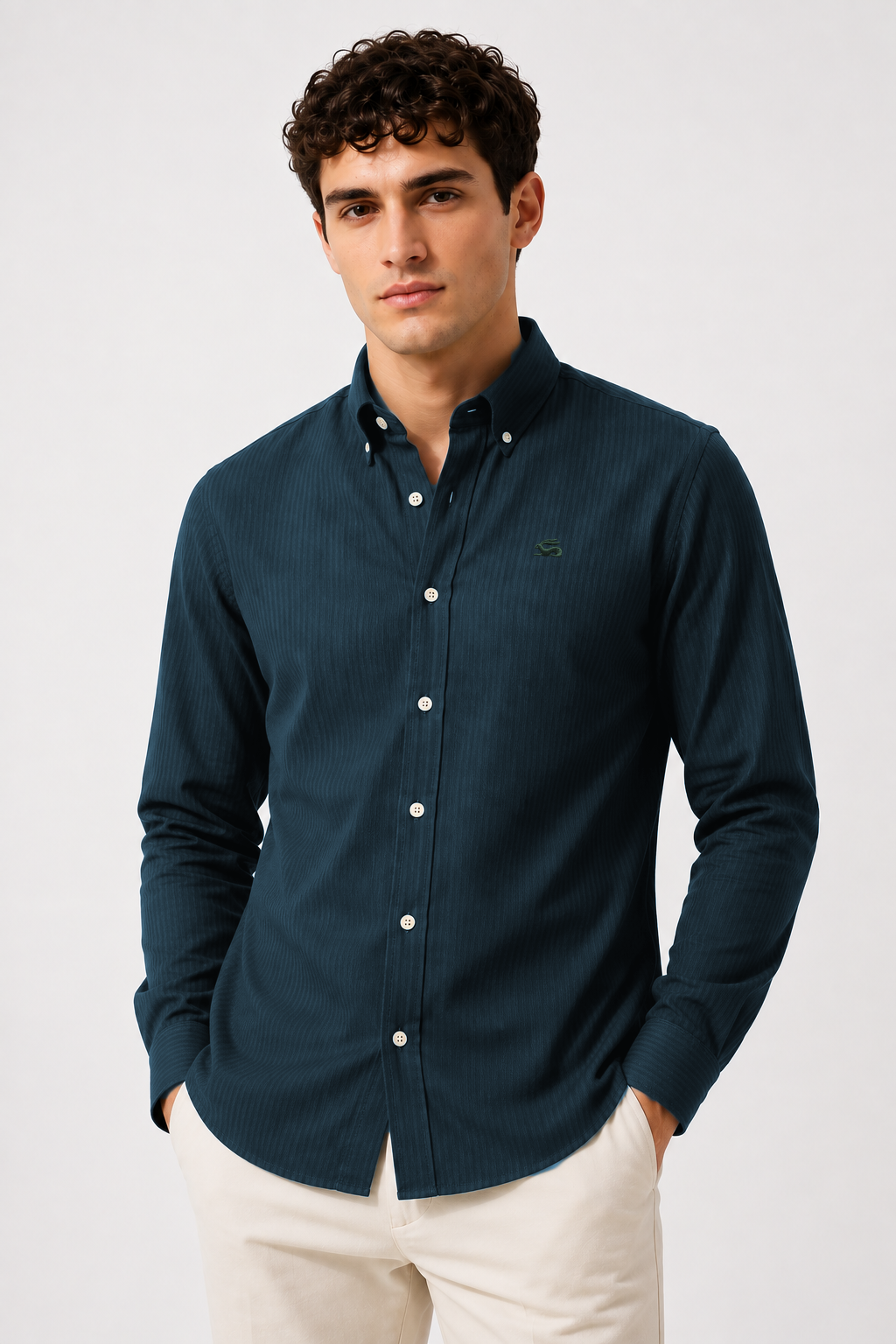 Men Teal Oxford Cotton Casual Shirt