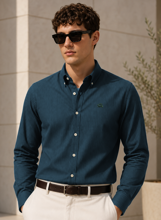 Men Teal Oxford Cotton Casual Shirt