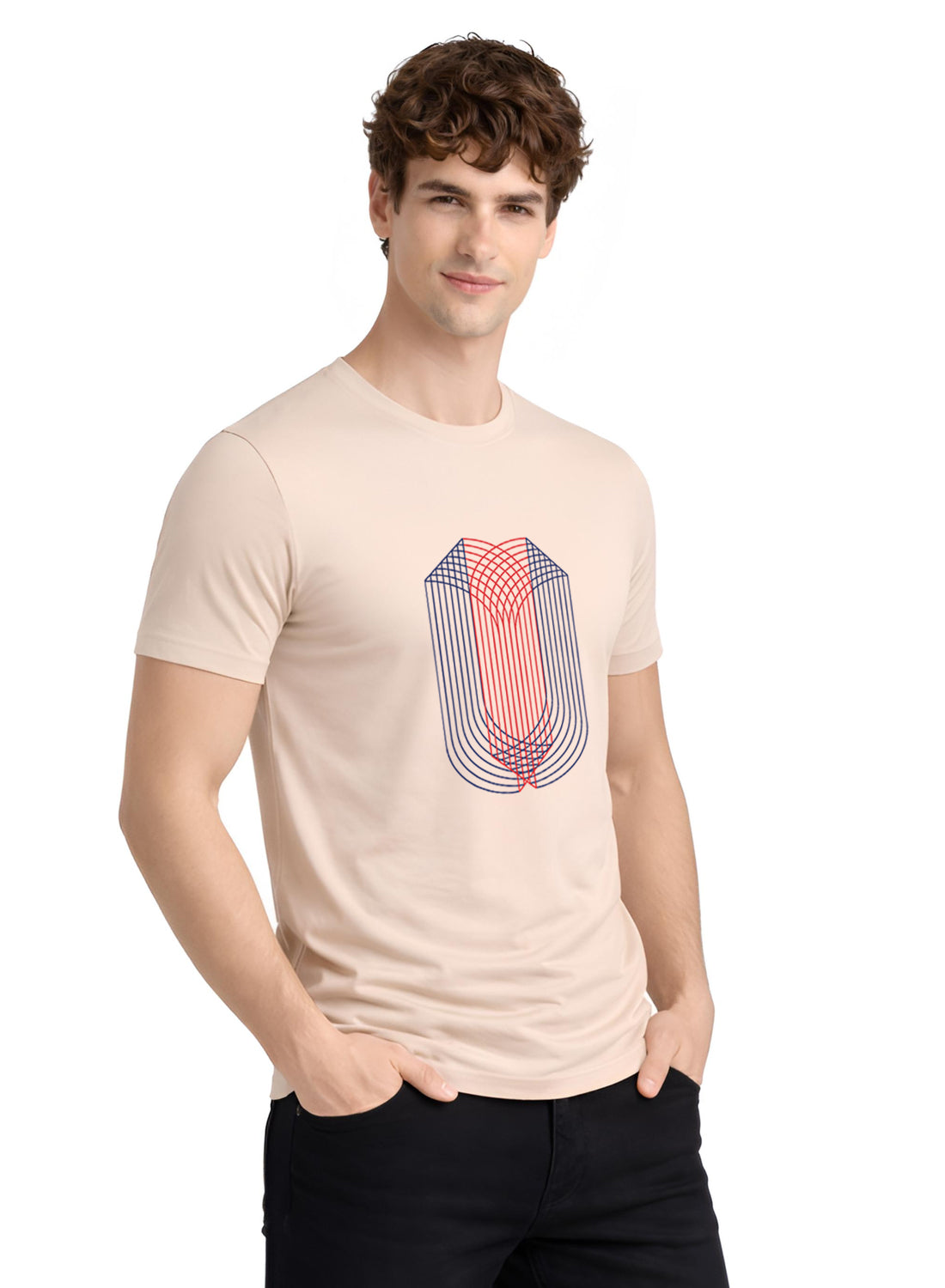 Men Beige Monogram Printed T-Shirt