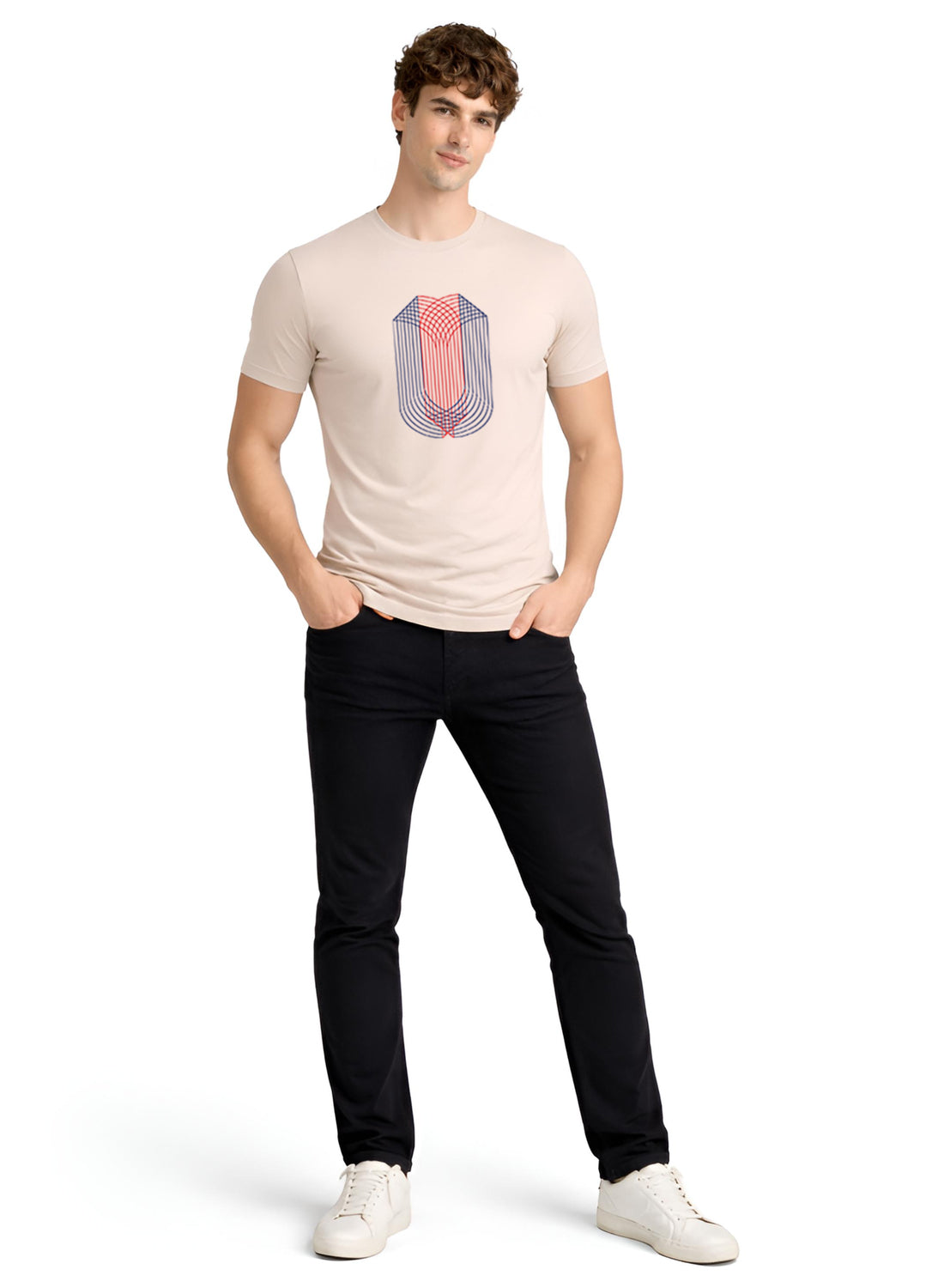 Men Beige Monogram Printed T-Shirt