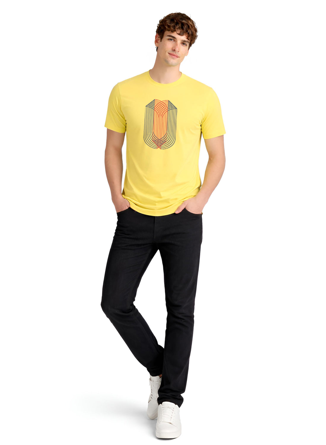 Men Yellow Monogram Printed T-Shirt