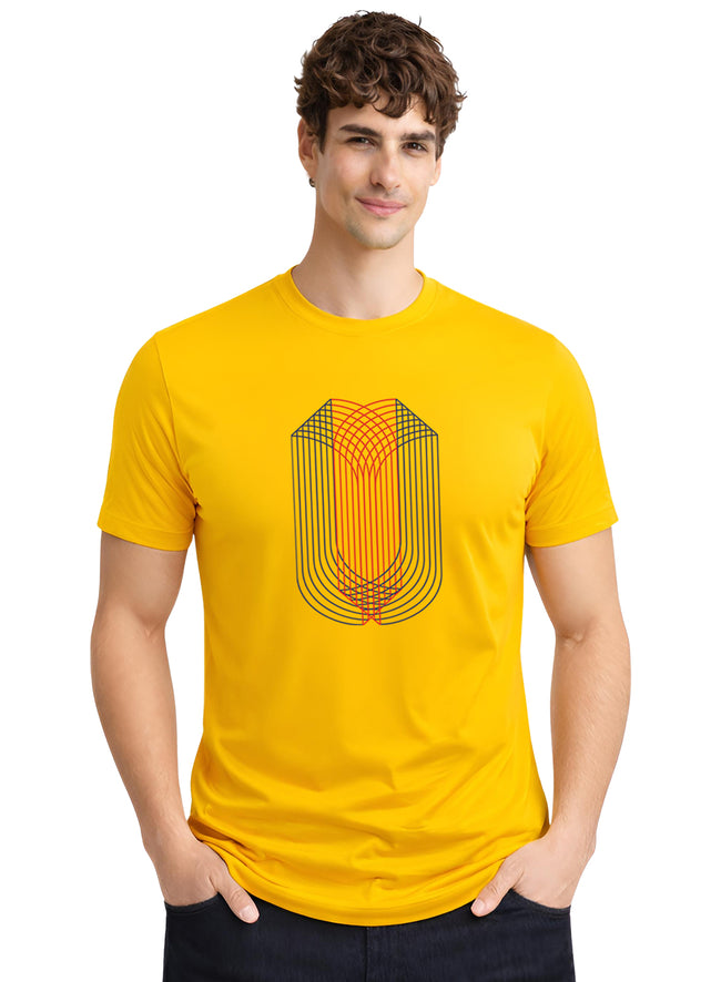 Men Mustard Monogram Printed T-Shirt