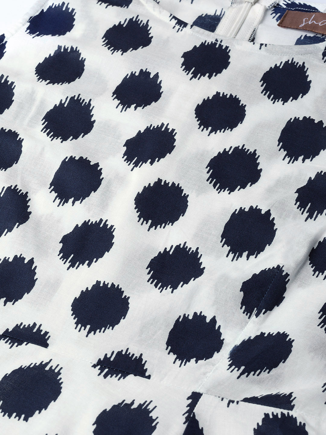 Women Navy Polka Deep Cut Sleeveless Dress