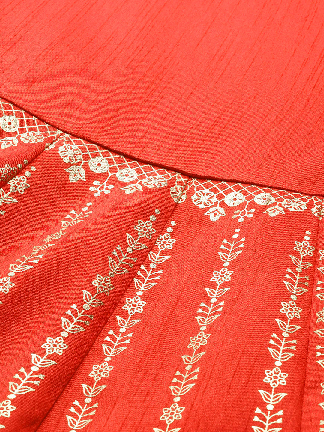 Women Red Gold Foil Anarkali Dress