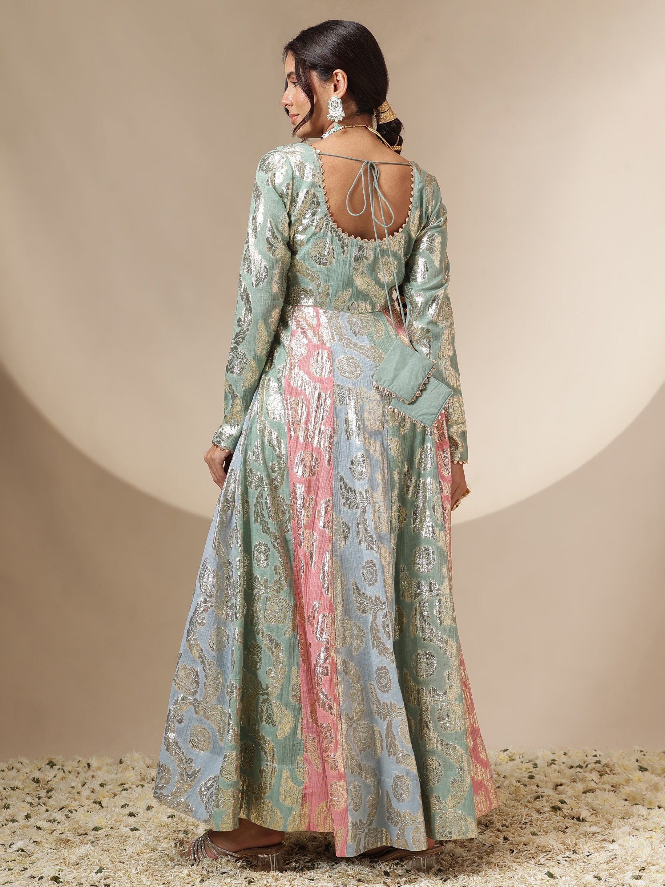 Women Blue Multi Colour Round Neck Anarkali Kurta