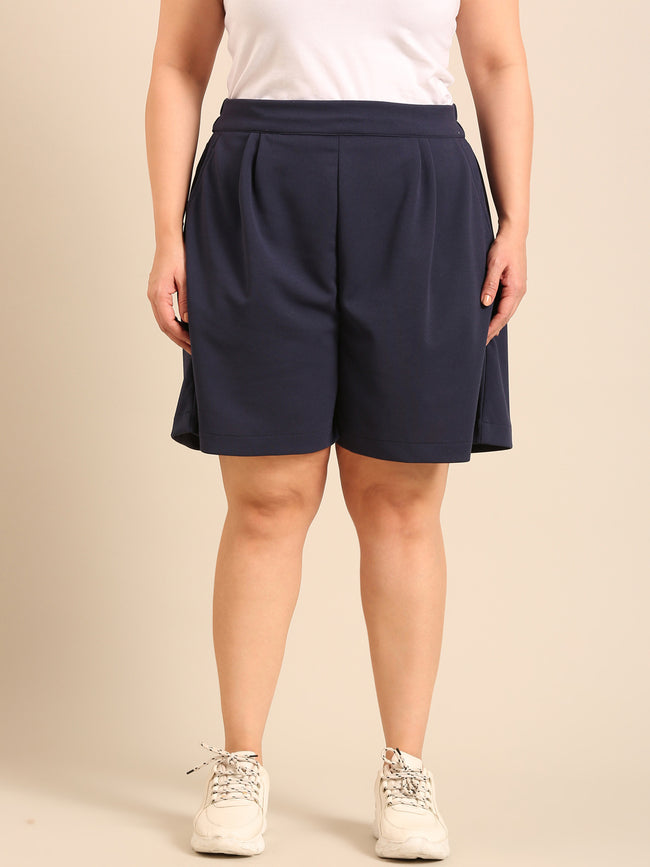 Women Navy  Scuba Crepe Shorts