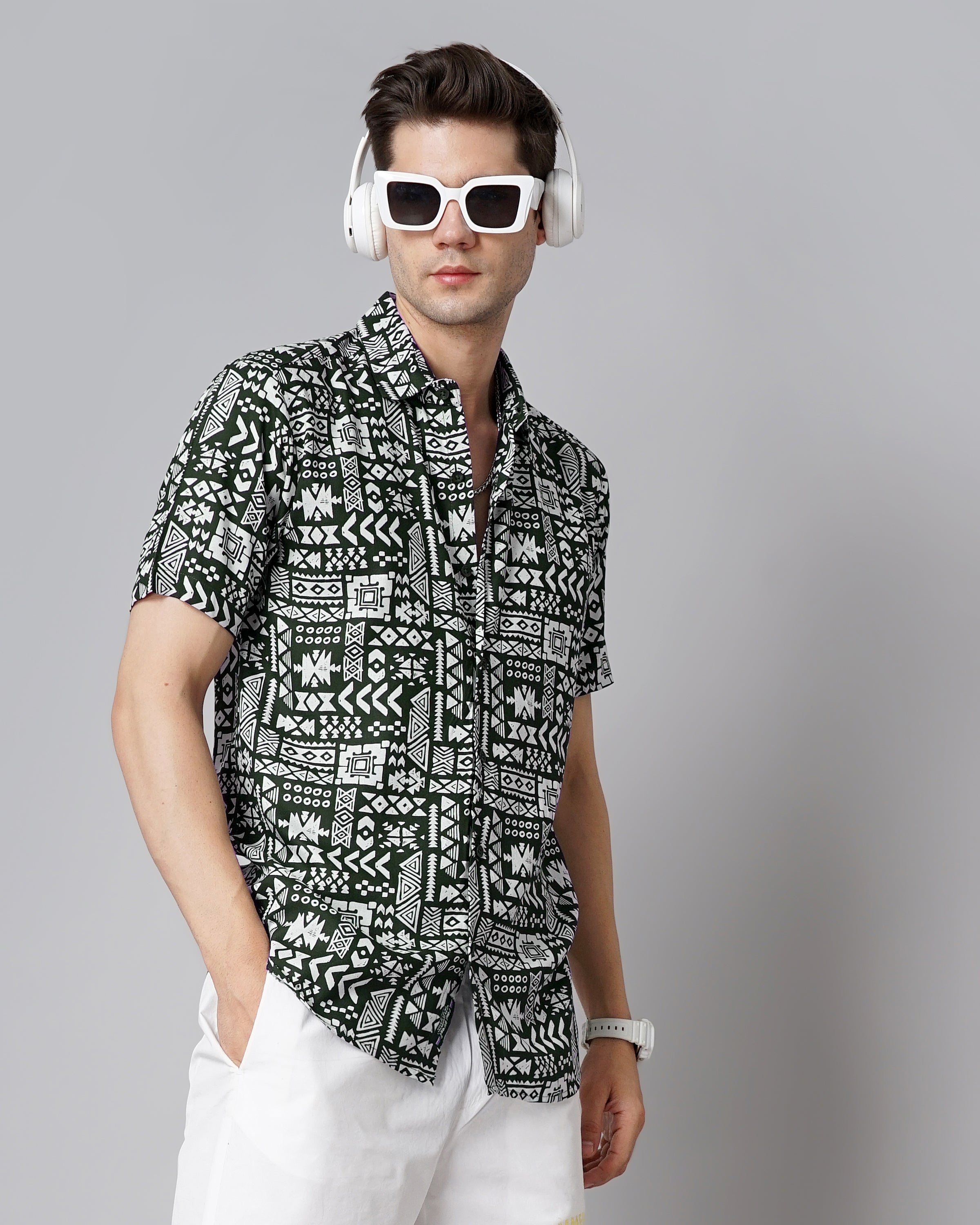 Men Aztec Green Shirt