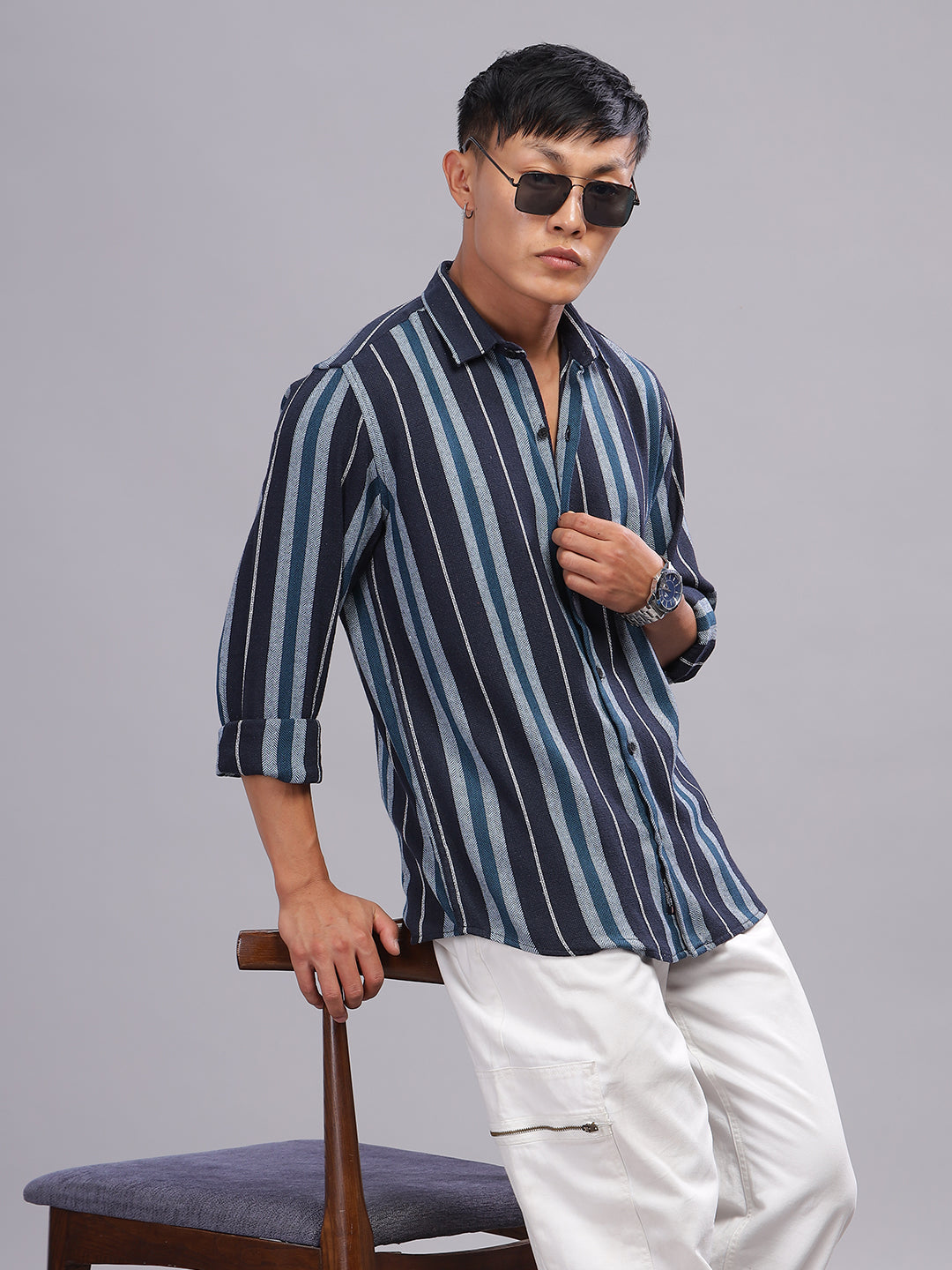 Men Flint Blue Striped Shirt