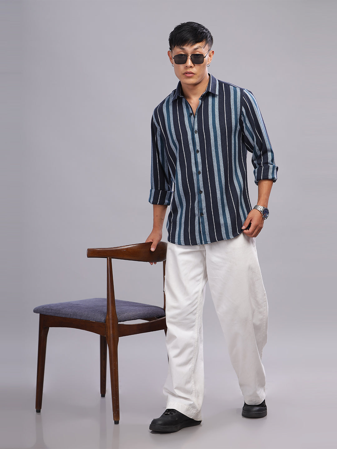 Men Flint Blue Striped Shirt