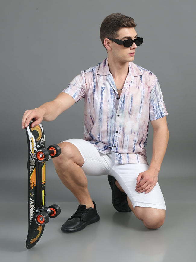 Men Splash Peach Print Shirt