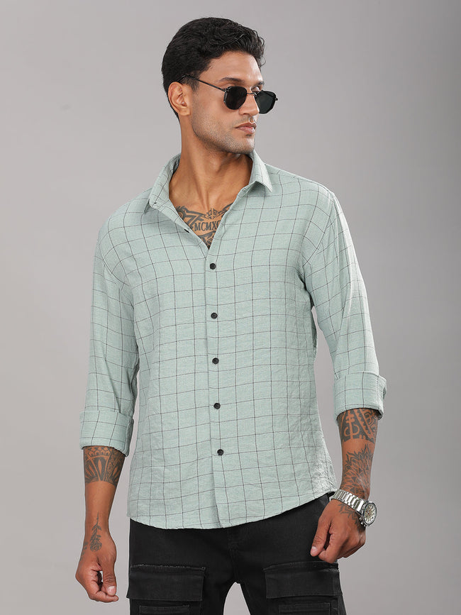 Men Linovite Checks Green Shirt