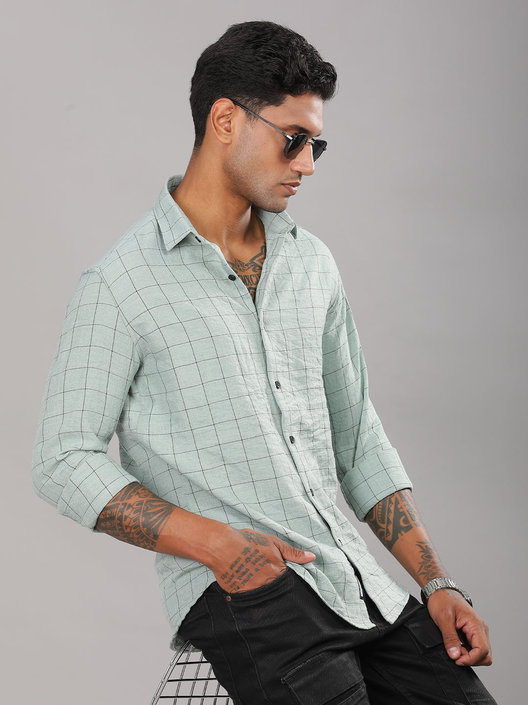 Men Linovite Checks Green Shirt